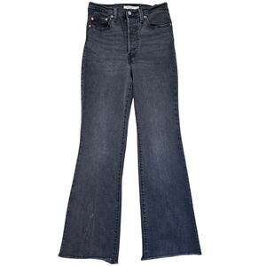 Levi's Ribcage Bootcut Jeans Black Womens 28x33 Raw Hem Fairy Grunge Goth Casual